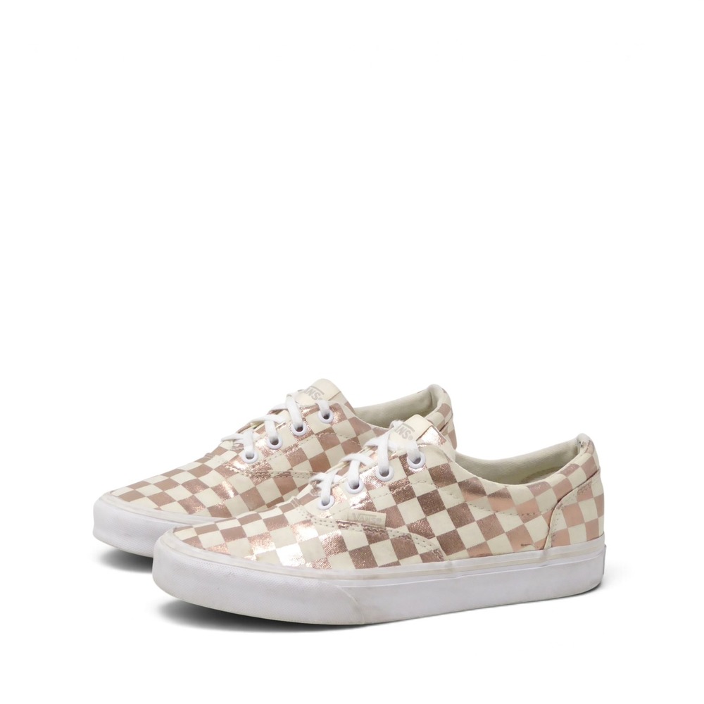 Vans Womens Era Sneakers Shoes Rose Gold Metallic Checkerboard Size 7